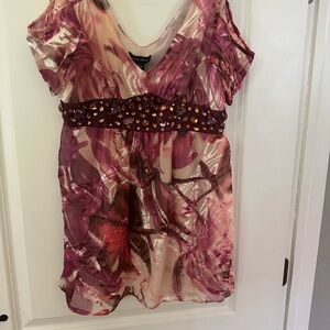 Diane Gilman Pink and Purple Blouse with Embellished Waist